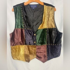 Willow Ridge Women's Vest Velvet Style Black Vintage Gold Buttons Waistcoat XL